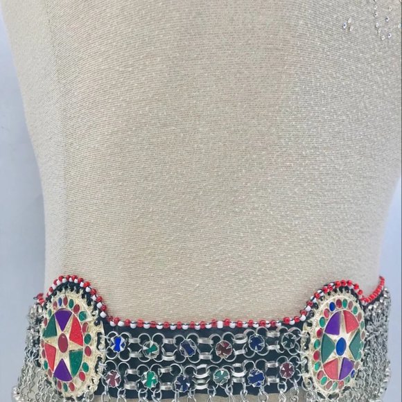 Afghan Kuchi Belt, Belly Dance Belt, Kuchi Belt With Multicolor Glass Stones - Picture 9 of 10